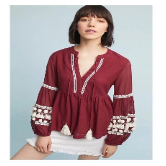 Vineet Bahl Anthropologie Nisha Boho Balloon Sleeves Peasant Top Size M - Picture 5 of 16